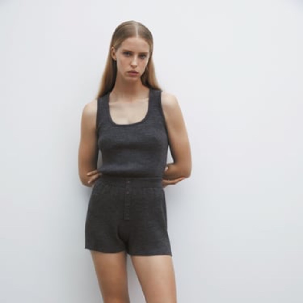 NWT ZARA WOOL BLEND RIBBED TOP ANTHRACITE GREY S